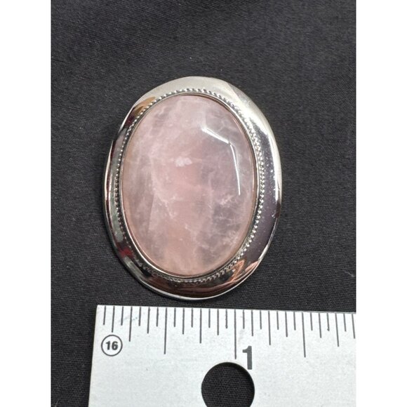 Vintage Oval Rose Quartz Silver Tone Brooch - Picture 3 of 5